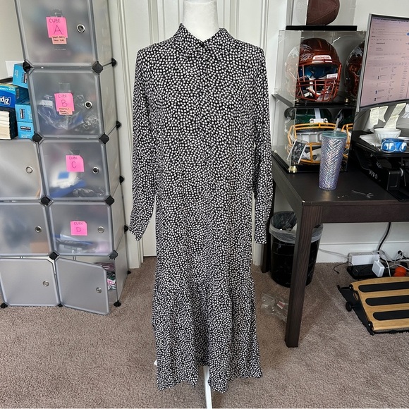 H&M Floral Patterned Long Sleeve Midi Shirt Dress Size Medium - Picture 3 of 12